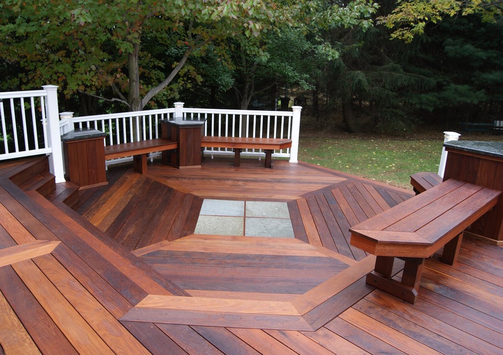 Design ideas for a large traditional backyard deck in New York with an outdoor kitchen and no cover.