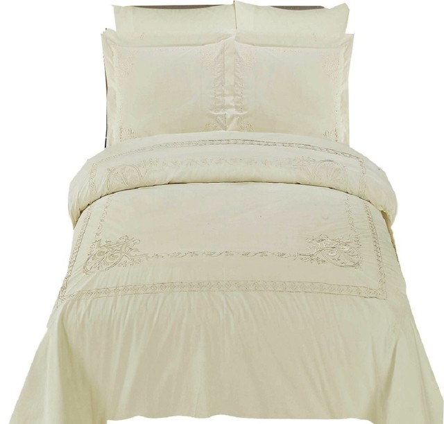 Athena Embroidered 100 Cotton Duvet Cover Set, Full/Queen Traditional Duvet Covers And