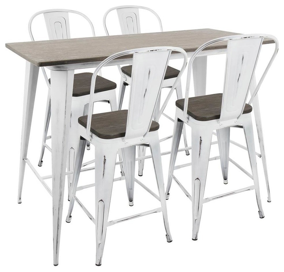 LumiSource Oregon 5Piece Counter Set, Vintage White and Espresso