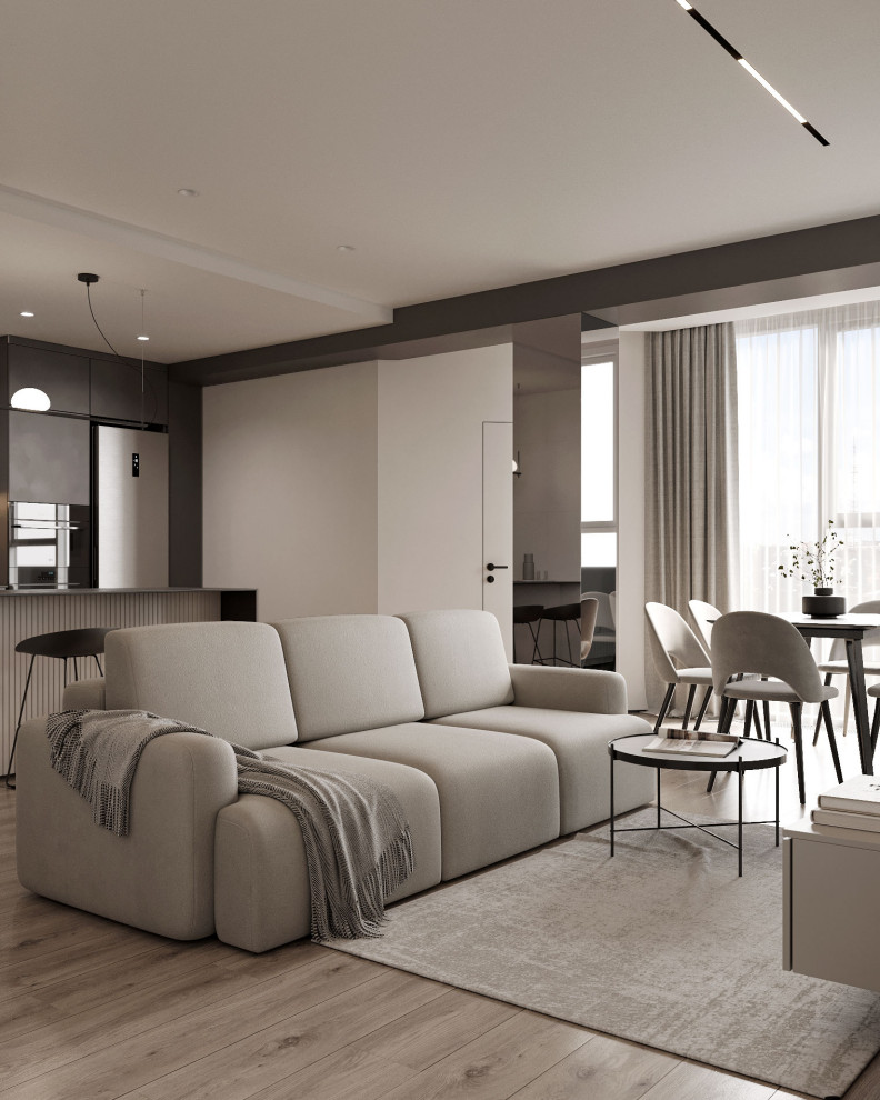 Монохромная кухня - гостиная