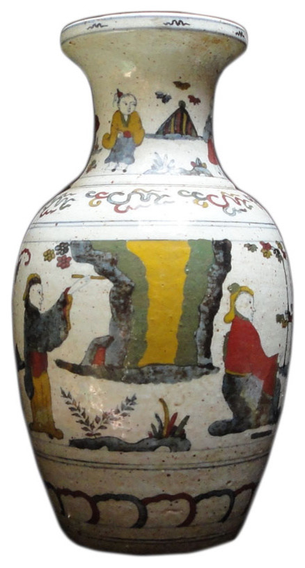Chinese Rough Off White Porcelain Color People Gathering Vase