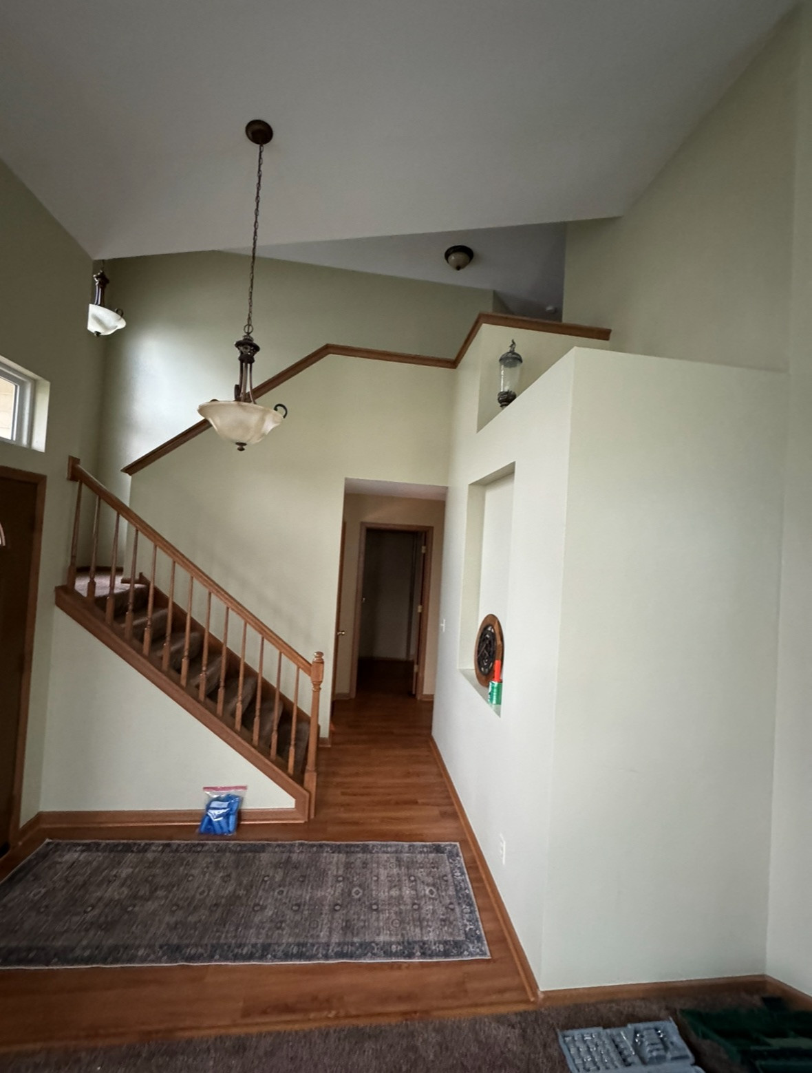 Opened Walls & Stringers, Box Newel White Oak Staircase with Iron