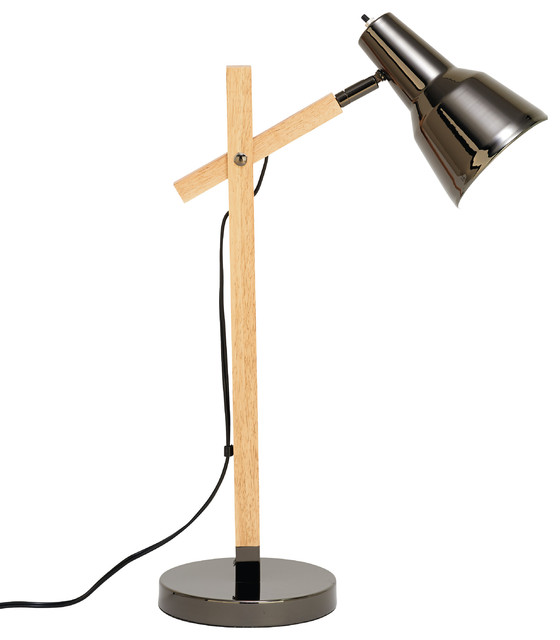 Contemporary Rubber Wood and Iron Accent Table Lamp, Black