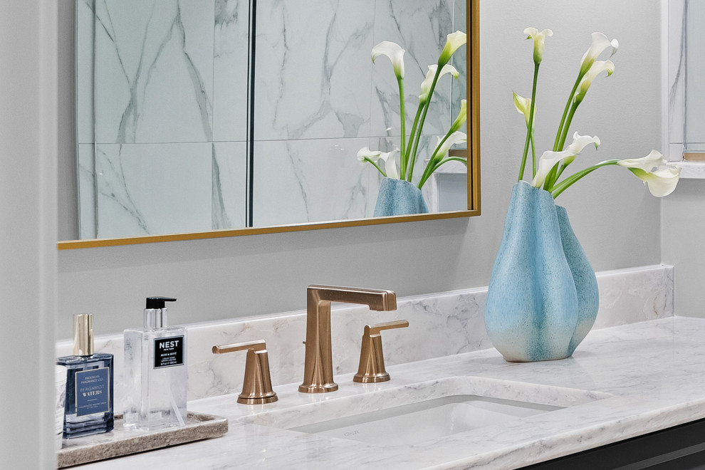 Luxury Basement Bathroom | Vanity with Custom Quartz Countertop