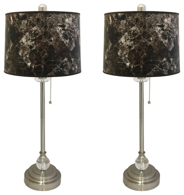 28" Crystal Buffet Lamp With Dark Brown Marble Shade Transitional