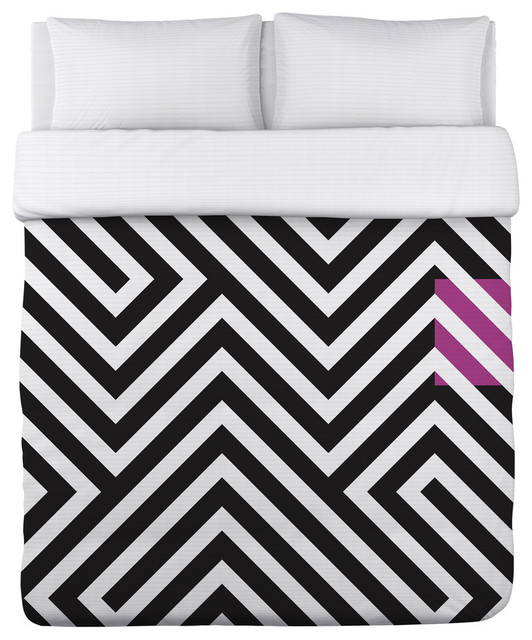 Stassi Geometric Black White Pink Duvet Cover Contemporary