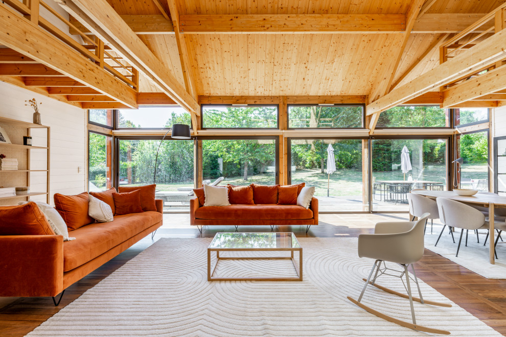 This is an example of a large midcentury living room in Lyon.