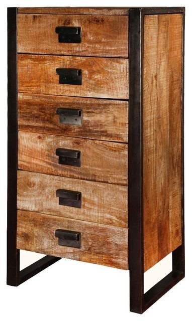 Roxborough Industrial Rustic Wood 6 Drawer Chest Industrial