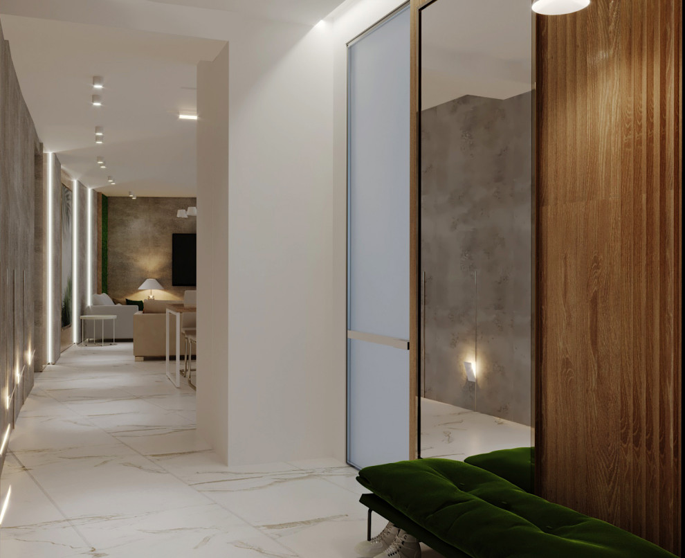 Светлые,минималистичные с сочными зелеными акцентами интерьеры