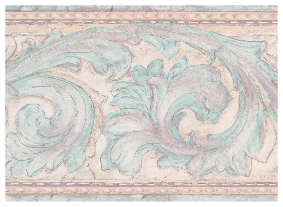 Prepasted Wallpaper Border Damask Aqua Blue Teal Vines On Beige Wall Traditional By Euro Home Decor - Teal Wall Border Prepasted Wallpaper Border Damask Aqua Blue Teal Vines On Beige Wall Traditional By Euro Home Decor - Teal Wall Border