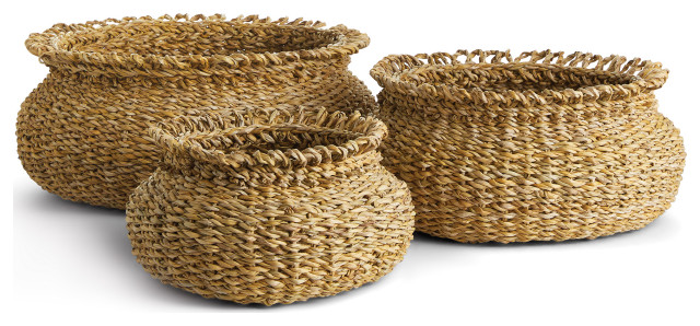 Seagrass Loop Baskets, Set Of 3 - Beach Style - Baskets - by Napa Home ...