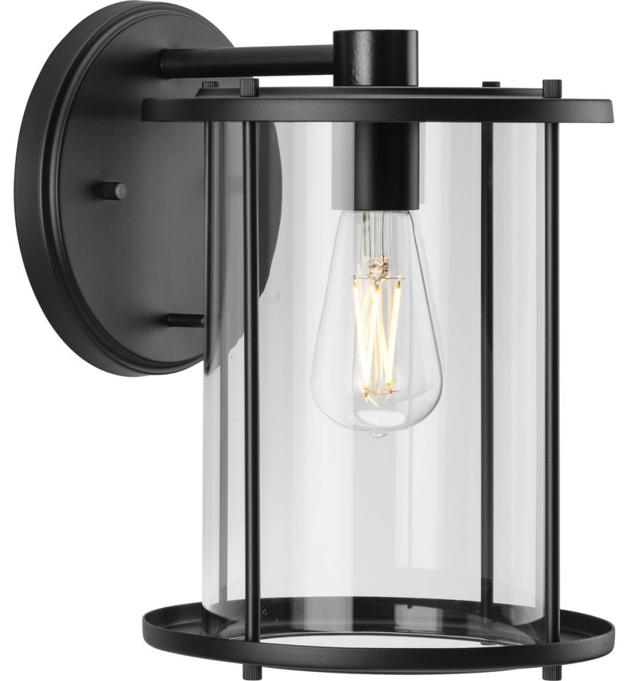 Gunther OneLight Matte Black Modern Farmhouse Outdoor Large Wall Lantern, 8 in x 9.25 in x 11.5