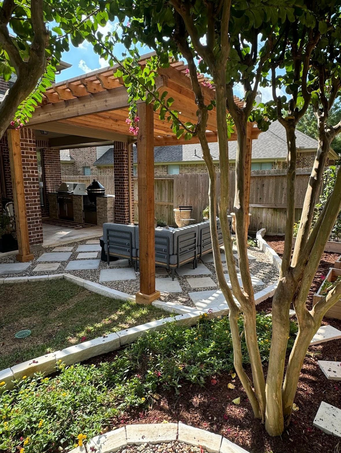 Backyard transformation with Pergola in Cinco Ranch!