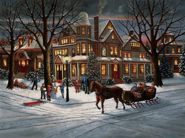 Victorian Christmas Canvas Painting By H Hargrove Contemporary