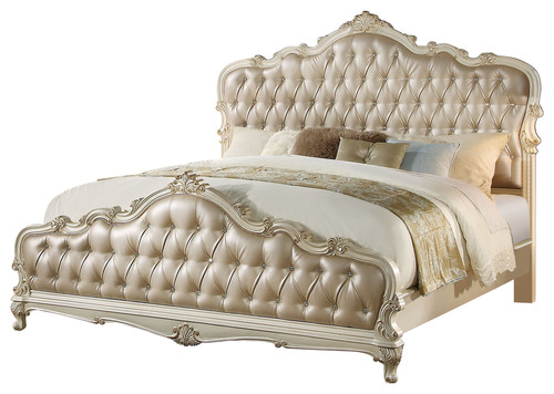 Acme Chantelle Queen Bed with Button Tufted Panels, Pearl White 23540Q SPECIAL