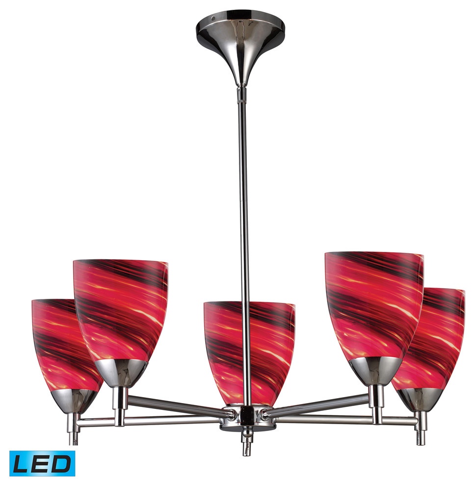 Celina LED 5-Light Chandelier in Polished Chrome and Autumn Glass