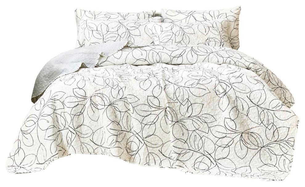 Tache Modern Leaf Foliage Abstract Quilt Set, Cal King