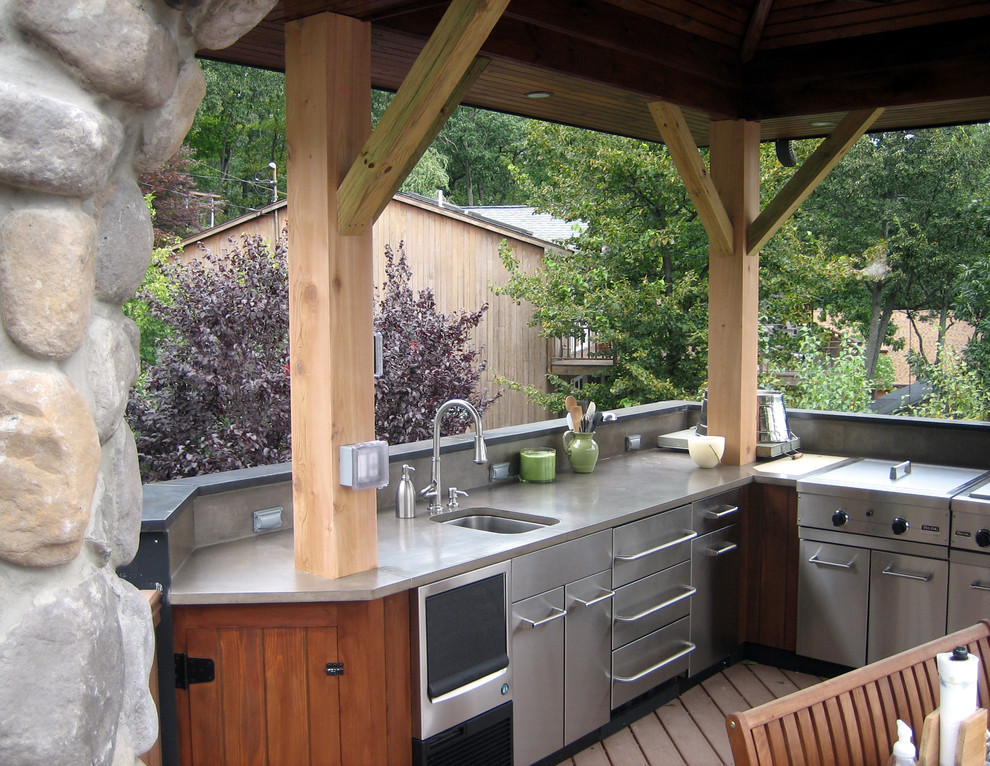 Outdoor L-Shape Gray Concrete Kitchen Countertops - Contemporary