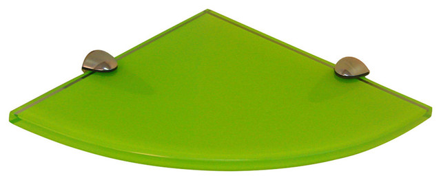 Floating Glass Shelves (Corner) 6x6 inch with Chrome Brackets - Green