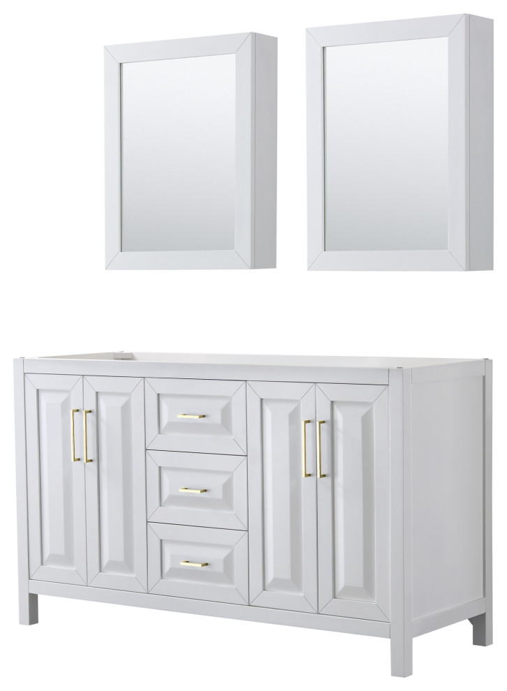 Daria 60" Double Vanity, White, No Top, Medicine Brushed Gold
