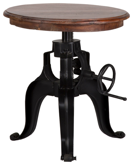 Liane Adjustable Crank Table With Reclaimed Wood Top, 22", 22" by Kosas Home