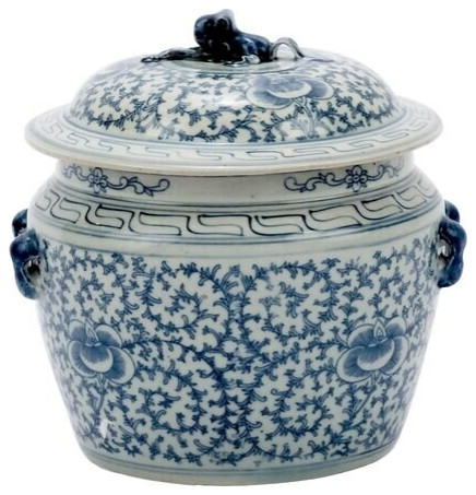 B&W Lidded Rice Jar Floral Motif
