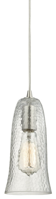 Hammered Glass 1-Light Pendant, Satin Nickel, Clear
