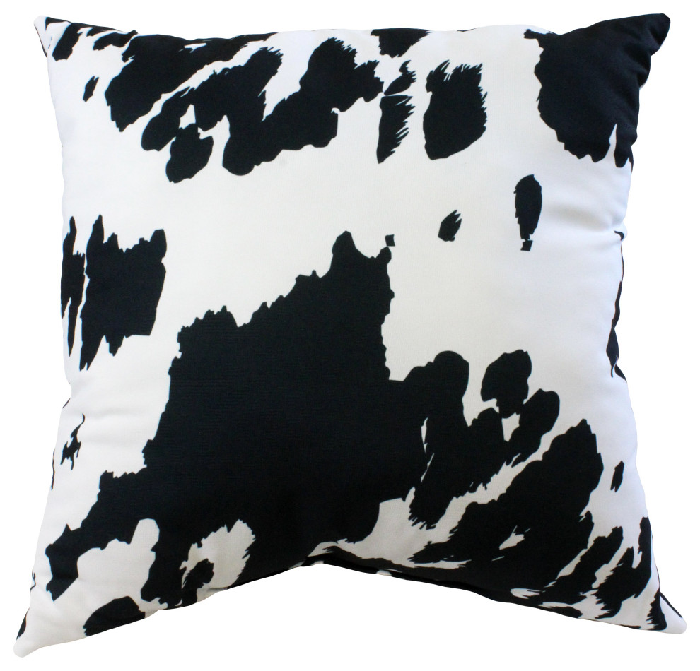 Cow Print Decorative Pillow, 16x16, Black