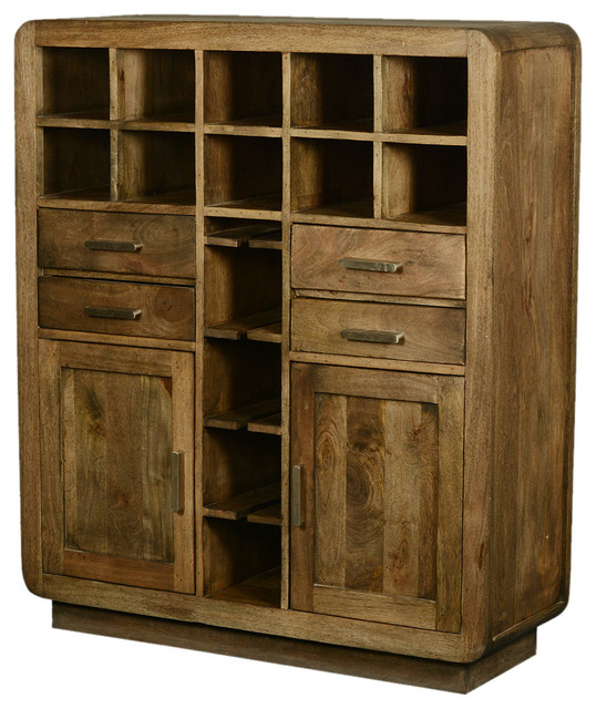 Devon Modern Rustic Solid Wood Glass Holder Wine Rack Bar Cabinet