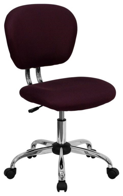 Mid-Back Burgundy Mesh Padded Swivel Task Office Chair With Chrome Base