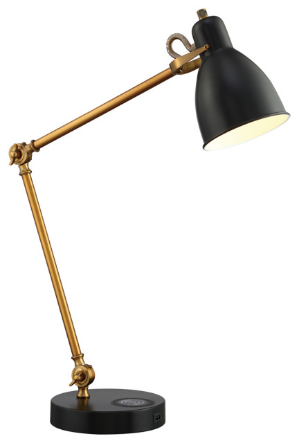 Wellington Table Lamp With Wireless Charging Pad, Antique Bronze Black