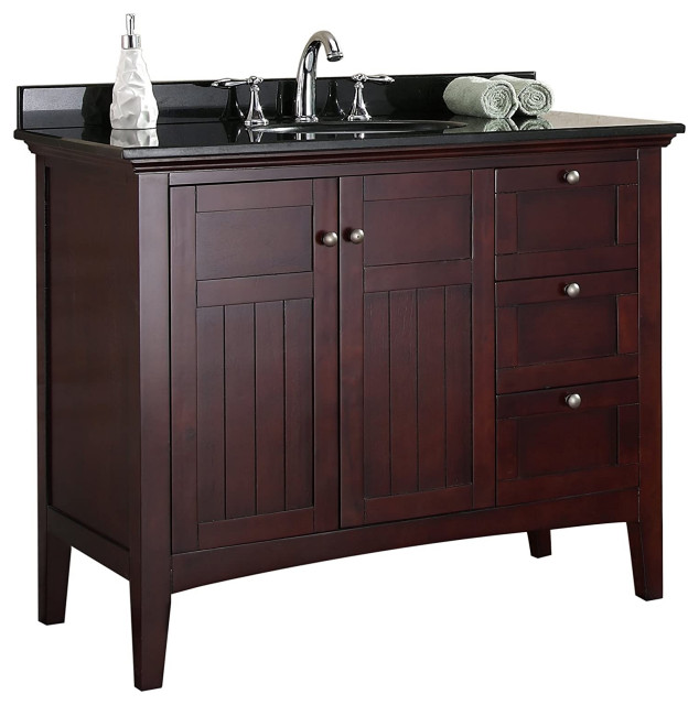 Elegant Bathroom Vanity, Black Granite Countertop and Ceramic Sink