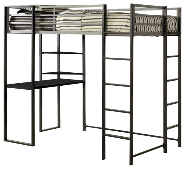 Roseberry Kids Contemporary Metal Full Loft Bed with Workstation in Silver
