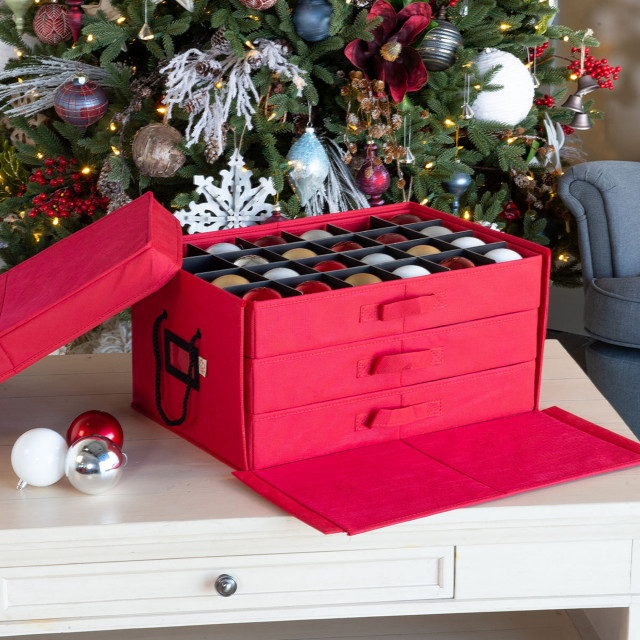 72" 3" Christmas Ornament Storage Box With Drawers Contemporary
