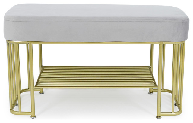 Modern Gray Entryway Bench With Shoe Storage Velvet Upholstered With Gold  Frame - Contemporary - Shoe Storage - by Homary International Limited |  Houzz