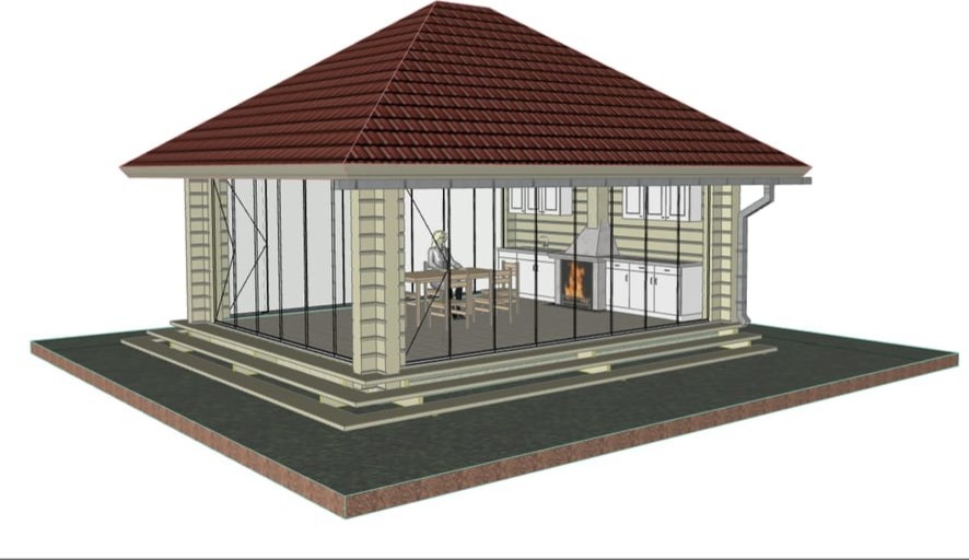 Беседка из бруса с раздвижным остеклением Lumon