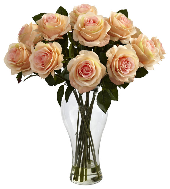 Blooming Roses With Vase Contemporary Artificial Flower