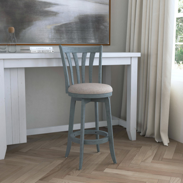 Hillsdale Fairfox Sgabello Alto Girevole - 24,5 Pollici, Finitura Rovere Medio, Seduta In Vinile Marrone, Design Geometrico