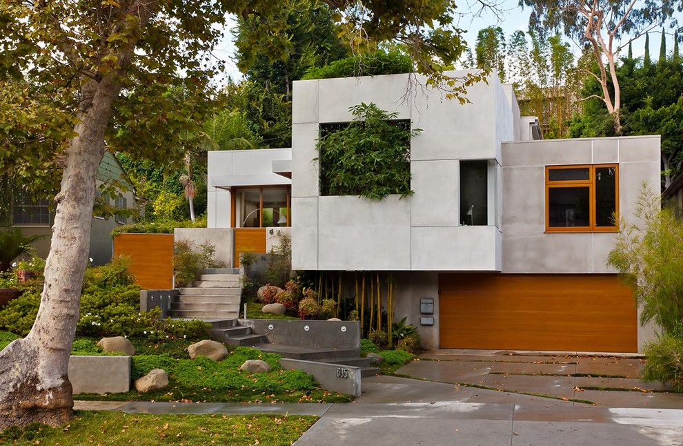 Design ideas for an asian exterior in Los Angeles with wood siding.