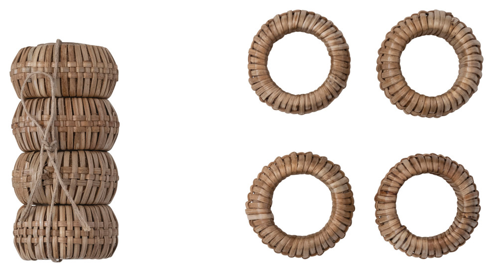 Handwoven Rattan Napkin Rings, Set of 4, Natural