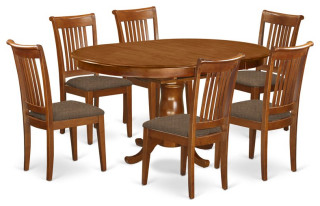 East West Furniture Portland 7-piece Wood Dining Table Set in Saddle Brown