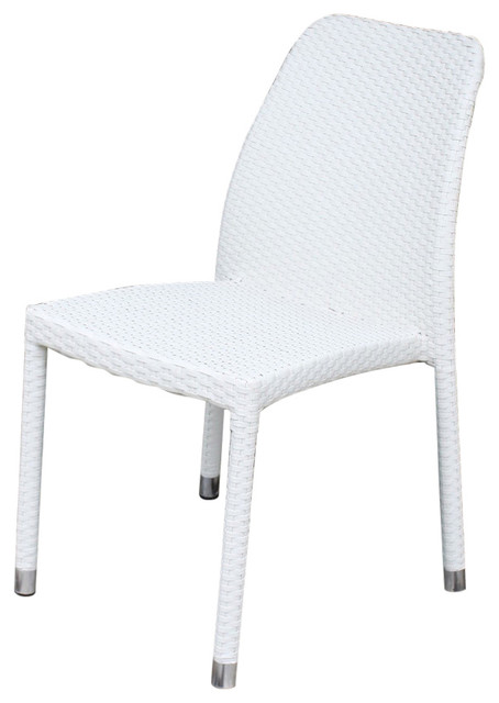 All-Weather White Wicker Resin Outdoor Stacking Patio Dining Side Chair