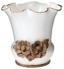 Vietri Rustic Garden White Scalloped Planter with Flowers