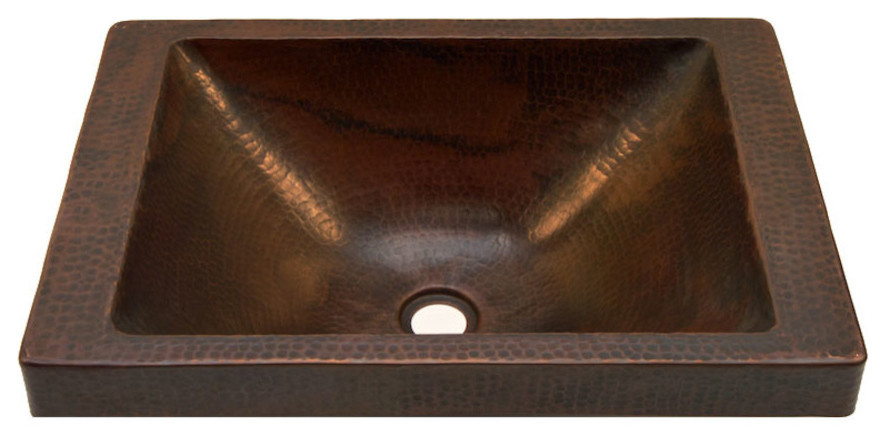 Rectangular Raised Profile Bathroom Copper Sink With Apron