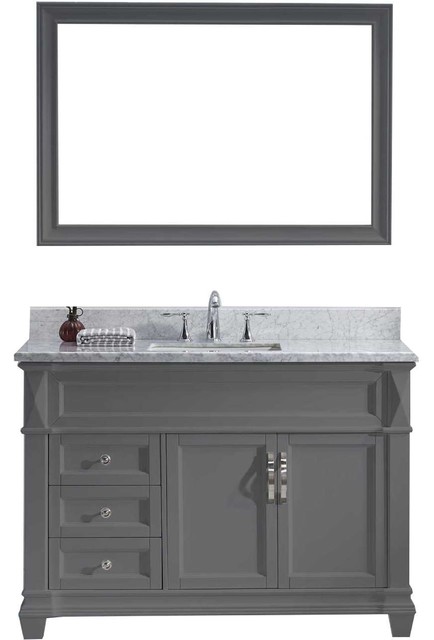 Victoria Single Bathroom Vanity Set, Gray With Marble Top and Square Sink, 48"