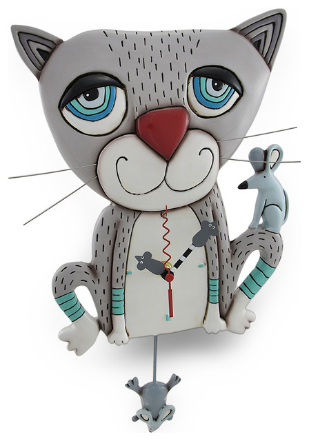Allen Designs Mouser Whimsical Gray Cat Pendulum Wall Clock ... Allen Designs Mouser Whimsical Gray Cat Pendulum Wall Clock ...