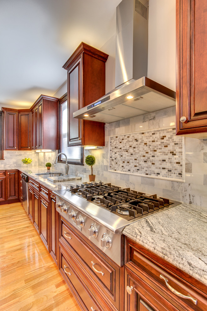 Viscont White granite countertops with Cherry cabinets - Contemporary ...