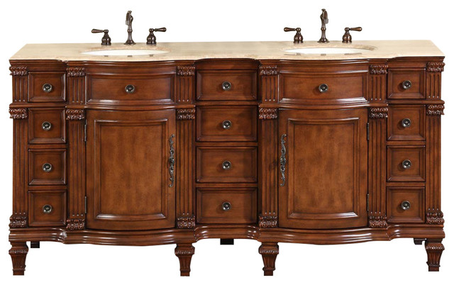 Silkroad 72 Inch Travertine Top Bathroom Vanity