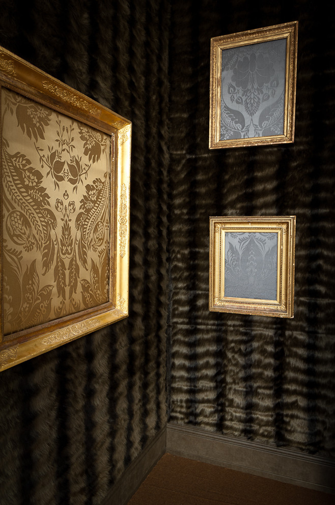 Fabric walling Wall upholstered in Faux Fur Modern Powder Room
