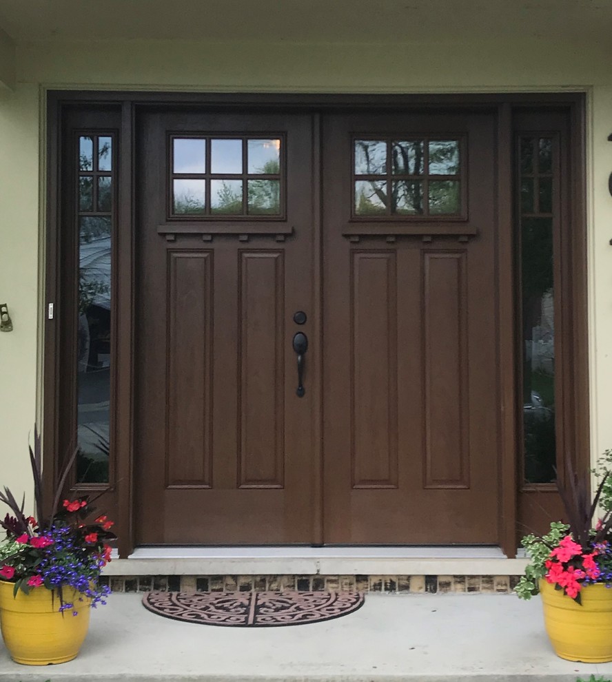 After Therma Tru Fiberglass craftsman style double door w/sidelites